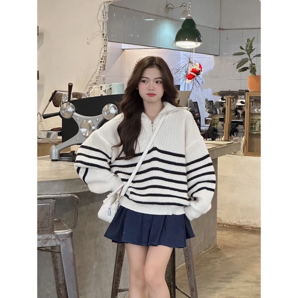 Polo Striped Sweater Fall Winter Knit Top - Picture 2 of 7